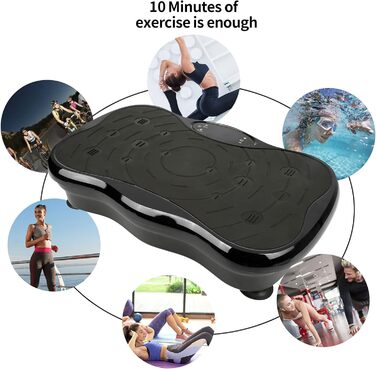 Вібраційна платформа для тренувань, 95 рівнів, 5 програм, до 120 кг, з пультом, стрічки, LCD-дисплей, для схуднення, чорна