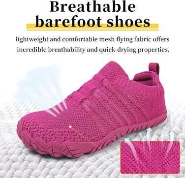 Босижні кросівки для жінок та чоловіків. Широкі босижні кросівки для бігу, трейлраннінгу, фітнесу. Zero-Drop підошва, кросівки з широкою передньою частиною. Легкі, дихаючі, комфортні, антиковзкі. Розміри 36-46 EU (36 EU, Рожево-червоний)