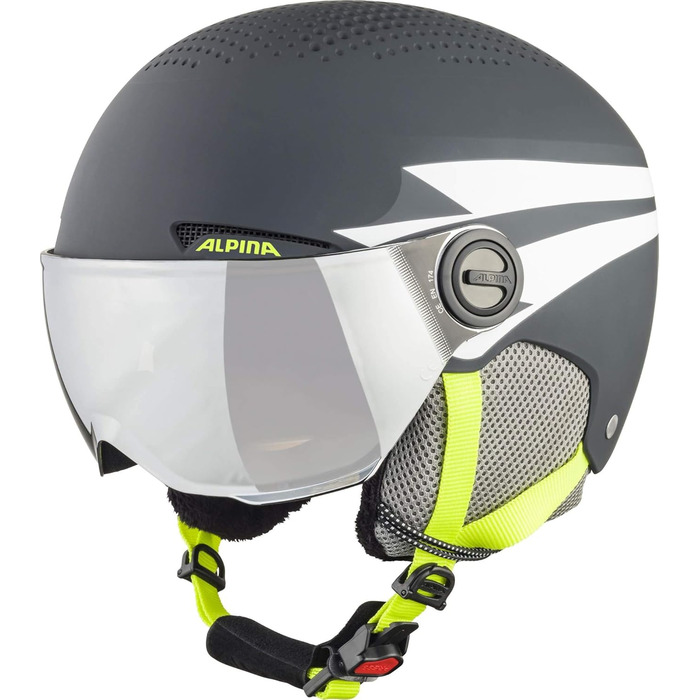 Дитячий лижний шолом ALPINA ZUPO VISOR Q-LITE з посиленим контрастом, візор, легкий, преміум-якість, матовий сірий-неоновий, 51-55 см