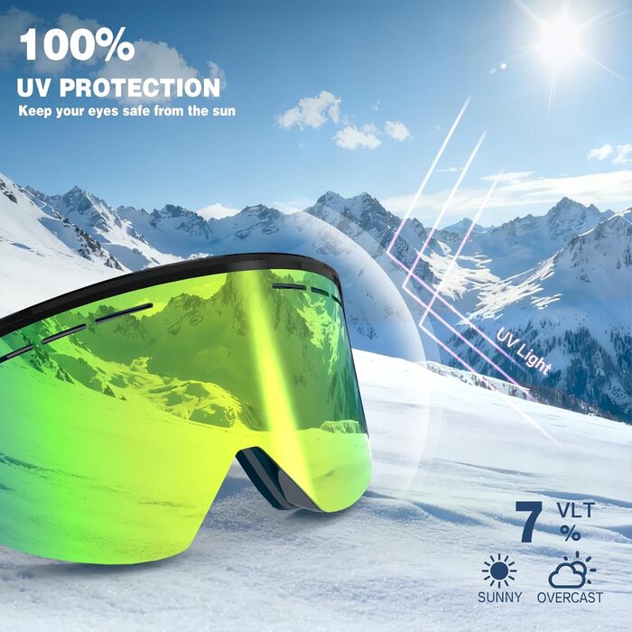Скі-маска для чоловіків та жінок YH359, сноуборд маска для носіїв окулярів, OTG, захист від запотівання, UV-захист, антиковзаюча стрічка, повне REVO покриття (чорний/REVO золото - VLT 16%)