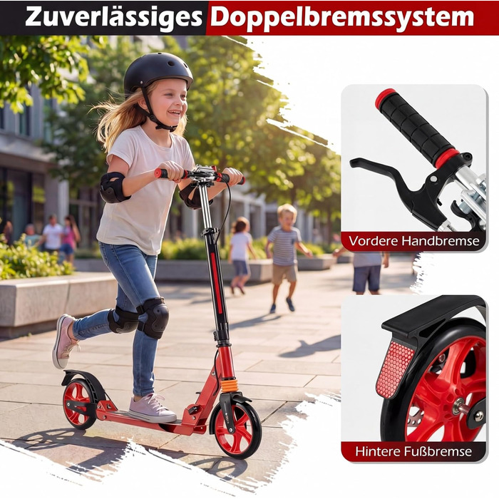 COSTWAY Кискскутер з дзвіночком та підставкою, регульована висота керма, складний, вантажопідйомність до 100 кг, з ременем для перенесення, для дітей та дорослих (червоний)