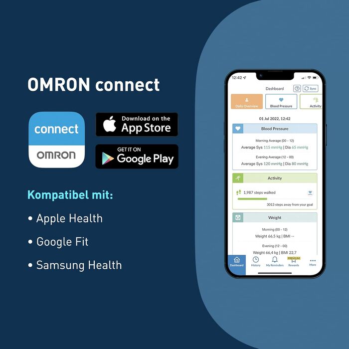 OMRON Viva – розумні ваги-аналізатор складу тіла з Bluetooth і додатком, вимірювання жирової маси, ваги, вісцерального жиру, м'язової маси, базового обміну та ІМТ; для 4 користувачів, тонометр з Bluetooth