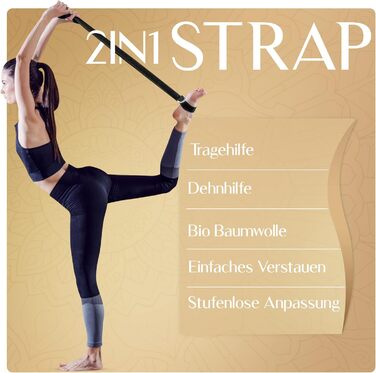 YOGALABS® Преміум 2-в-1 йога-мат із корка та натурального каучуку, 183×61×0,4 см, з ременем для перенесення, нековзкий, екологічний, для йоги, пілатесу та фітнесу, мандала