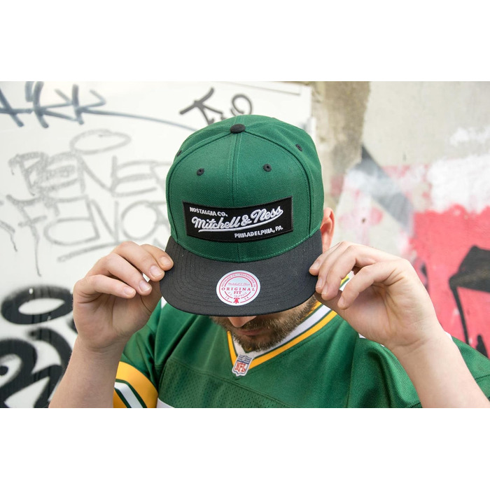 Кепка Mitchell & Ness 2 Tone Box Logo Snapback з плоским козирком, темно-зелений/чорний, універсальний розмір