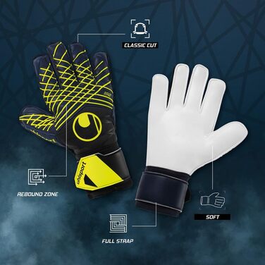 Воротарські рукавички Uhlsport Prediction Soft Pro для дітей і дорослих, розмір 8, темно-сині/білі/жовті, футбольні