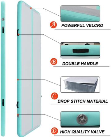 Air Track 6м для гімнастики та йоги з електричним насосом, килимок для тренувань 600x100x10см, зелений, водовідштовхувальний