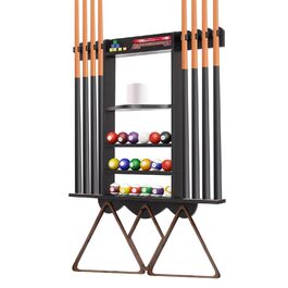 Стійка для більярду Leogreen на 8 київ, 18 куль, 3 підставки для куль, рулон паперу, полиці з соснового дерева з відділенням для аксесуарів, для більярдних кімнат, барів та клубів