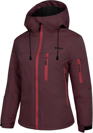 Жіноча лижна куртка GEMYSE з інтегрованими захисними ременями. Тепла водонепроникна вітронепроникна куртка-сніговик для активного відпочинку (XL, Темно-червоний)