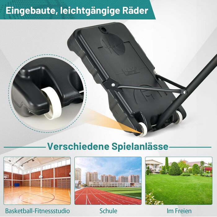 Стенд для баскетболу COSTWAY, регульована висота 90-210 см, з корзиною та колесами, мобільний, для дітей та юнаків, стійкий до погодних умов, для використання в приміщенні та на вулиці (зелений)