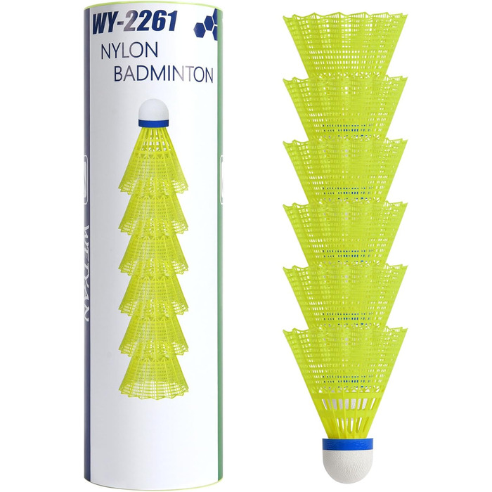 Флінтронік Бадмінтонні м'ячі, 6 шт. Нейлонові м'ячі для бадмінтону, висока стабільність та довговічність, професійні м'ячі для тренувань в приміщенні та на вулиці, відпочинок, спорт, білий (6 шт., жовтий)