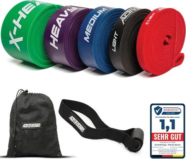 Резинки для фітнесу: еластичні стрічки для тренувань, фітнес-стрічки для калістеніки та домашнього спортзалу (в наборі з сумкою, дверним анкером та електронною книгою)