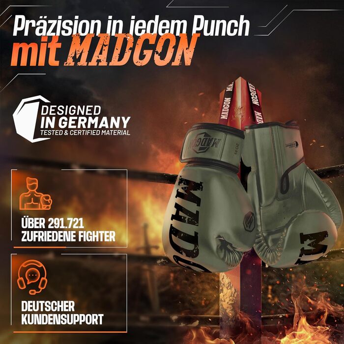 MADGON Преміум боксерські рукавички з найкращого матеріалу для довготривалої експлуатації, чоловічі та жіночі рукавички для кікбоксингу, MMA, спарингу, муай-тай та боксу 10 12 14 16 oz з мішком Olive / Чорний 10 oz