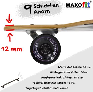 Лонгборд MAXOfit різних дизайнів, з якісною декою з клена або бамбука для початківців і досвідчених райдерів