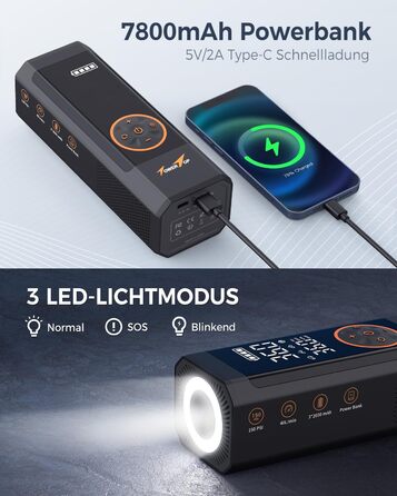 Електричний портативний компресор TowerTop 150PSI 7800mAh для авто та велосипеда з LED-дисплеєм, функцією пам'яті та автозупинки, акумуляторний, з чохлом