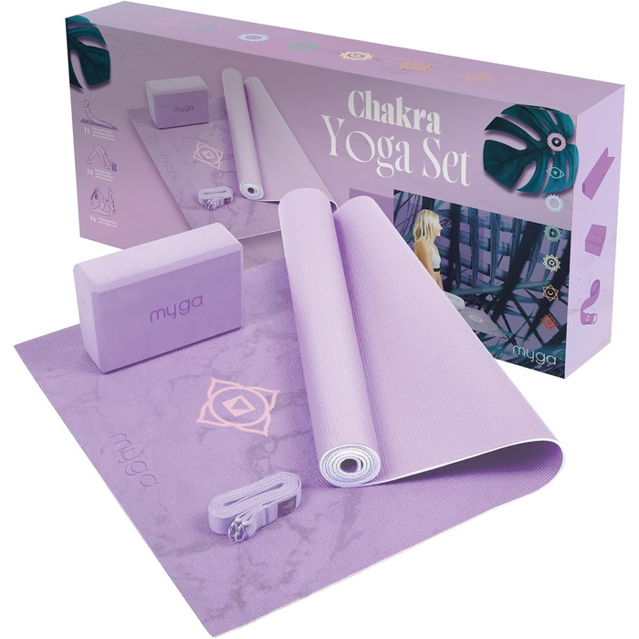 Набір для йоги Myga: нековзкий килимок 6 мм, блок і ремінь для пілатесу та фітнесу, вибір дизайну, стартовий комплект для початківців