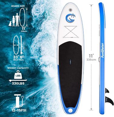 Надувна SUP-дошка FunWater з регульованим веслом, насосом, антиковзким EVA покриттям, страховочним шнуром і сидінням для дорослих SMILE