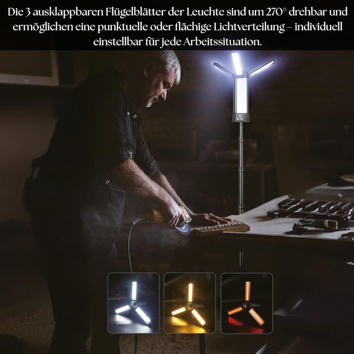 Багатофункціональний ліхтар 12 в 1 з LED, акумулятором, магнітом та телескопічною штангою: ліхтар для кемпінгу, ліхтарик, робочий ліхтар для майстерні, powerbank – для саду, відпочинку на природі та не тільки