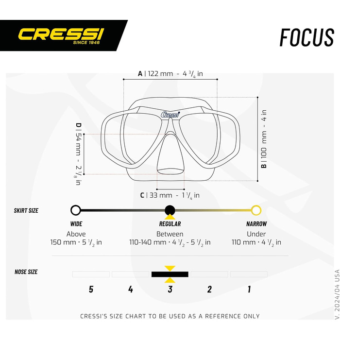 CRESSI Focus маска для дайвінгу та снорклінгу, чорна з дзеркальною Spectra срібною лінзою, універсальний розмір, унісекс