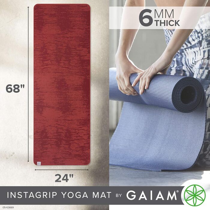 Килимок для йоги Gaiam Insta-Grip 6 мм, нековзкий, щільний, структурований, для йоги та фітнесу, 173×62 см