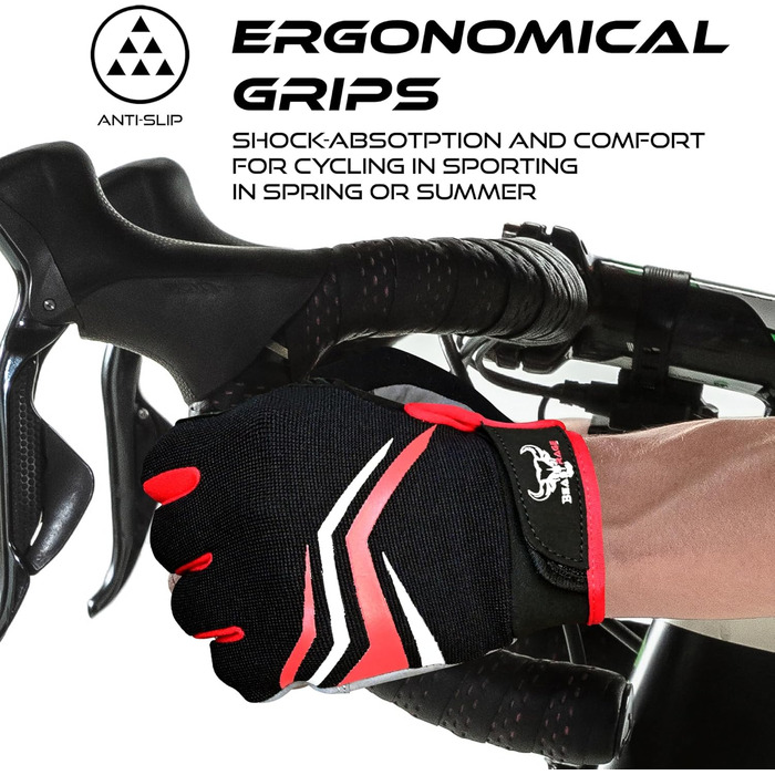 Велосипедні рукавички BEAST RAGE Vofinger для їзди на велосипеді, гірському велосипеді (MTB), BMX, шосе, чоловічі та жіночі, червоні (L)