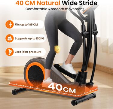 Еліптичний тренажер Niceday для дому, тихий, з магнітним опором, 16 рівнів, крок 39 см, до 150 кг, збірка 90%, Німеччина