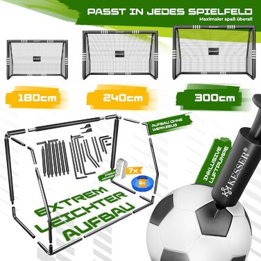 Ворота для футболу KESSER® для саду, 300 см, міцні, для тренувань, чорні