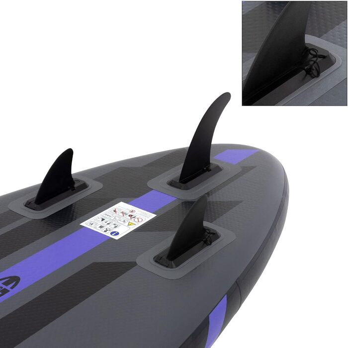 Надувна SUP-дошка ECD Germany 320x82x15 см з каяк-сидінням, комплект аксесуарів, чорна/блакитна/бірюзова/сіро-оранжева, ПВХ, алюмінієве весло, для серфінгу та веслування