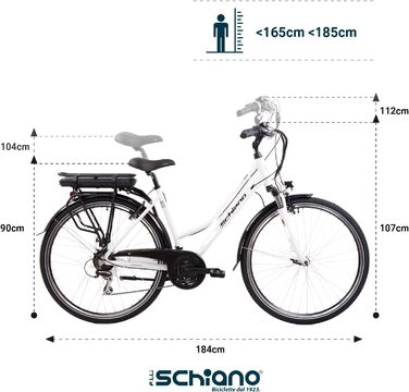 Електровелосипед F.lli Schiano E-Ride 28'' для трекінгу, знімний акумулятор 36В 10.4А·год, мотор 250Вт 40Нм, для чоловіків і жінок, білий