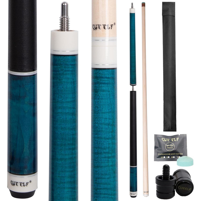 Стік для більярду CUEELF Heavy Hitter: 3 частини, 652 г, зелена бакелітова вершинка, дерево, блакитний (21 oz)