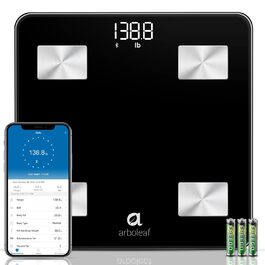 Arboleaf Розумна вага-аналізатор тіла з Bluetooth і додатком, до 180 кг, вимірювання жиру, ІМТ, м'язової маси, води, білка, пульсу, BMR