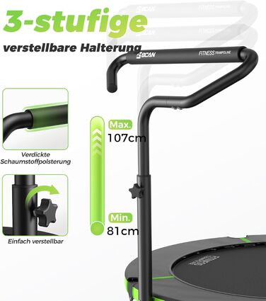 Міні-батут BCAN для дому, 102 см, складний, для дорослих, з регульованою ручкою, до 150 кг, для фітнесу та тренувань