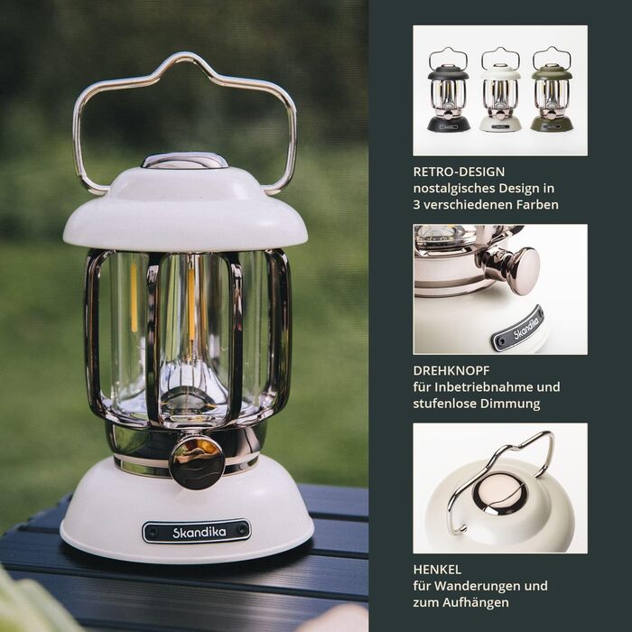 Кемпінговий ліхтар Skandika Forsol LED Retro стиль | Акумулятор 4400mAh, регулювання яскравості, для кемпінгу, саду, декору, походів, зелений
