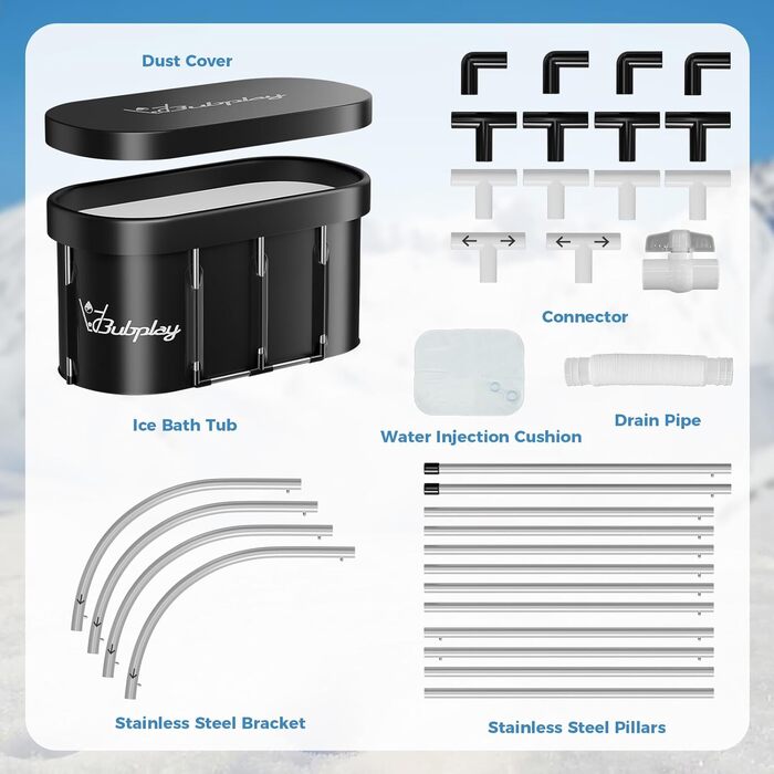 Електричне крижане ведро для занурення XL - 105 галонів (130 галонів) з кришкою для спортсменів та дорослих, чорне