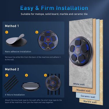 LED боксерський тренажер Wildfun з рукавичками, настінне кріплення, Bluetooth, 9 режимів швидкості, підрахунок ударів, для дорослих та дітей, спорт та зняття стресу