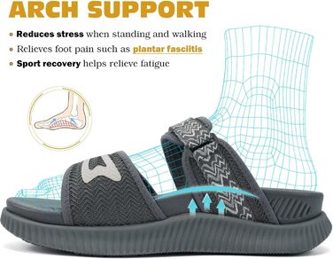 Спортивні сандалі KuaiLu жіночі з м'якою устілкою, ортопедичні для підтримки підошви, літні відкриті босоніжки для активного відпочинку та прогулянок (Сірі, 39 EU)