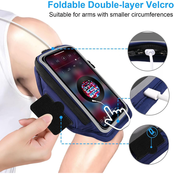 Спортивний браслет для телефону з кишенею для навушників, чохол для телефону для бігу 6.9 дюймів, тримач для iPhone 17 16 15, спортивний браслет, знімний тримач для телефону, для бігу (блакитний)