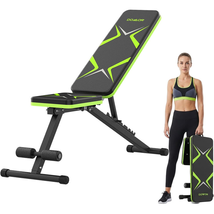 Складана лавка для тренувань з обтяженнями 330LBS, багатофункціональна, для дому, фітнесу, прес, зі змінним нахилом, зелена
