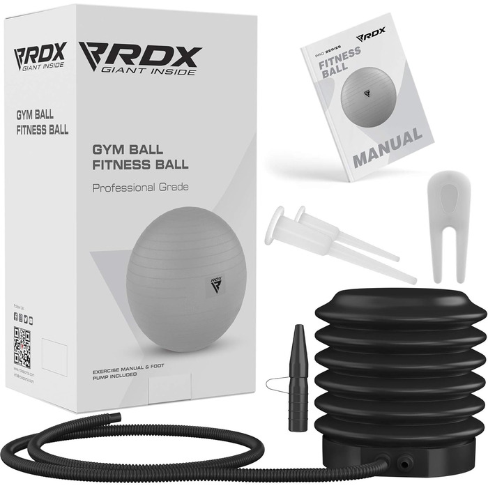 Гімнастичний м'яч RDX 45 см, потовщений PVC, анти-вибуховий, з насосом, для йоги, пілатесу, фітнесу, балансу, офісу, вагітних, до 250 кг, червоний