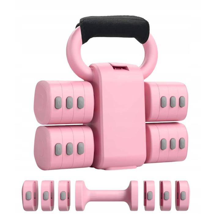 Набір 2в1: регульовані гантелі та гиря (1-5,5 кг), рожеві