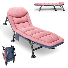 Кемпінгове ліжко AlpineAura: широке, складане, 190x65x30 см, 6 положень, для відпочинку на природі, пляжі, саду (рожеве)