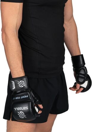 Рукавички для MMA Sanabul Essential 7oz Чорно-срібні (L-XL) - для спарингу та тренувань