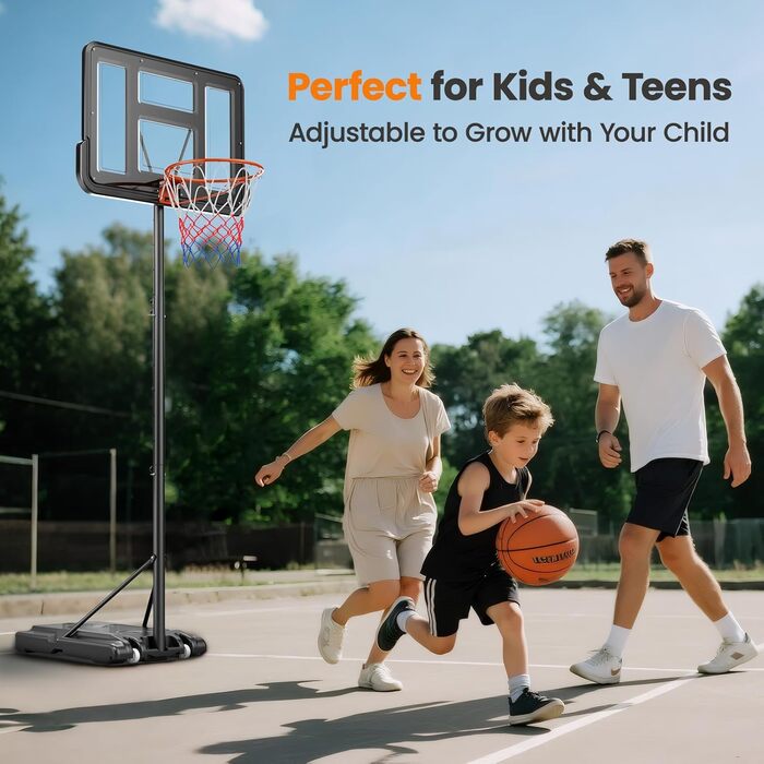 Зручна баскетбольна корзина для вулиці: регульована висота 128-305 см, стійка з підсиленою спинкою 110x75 см, 2 сітки в комплекті