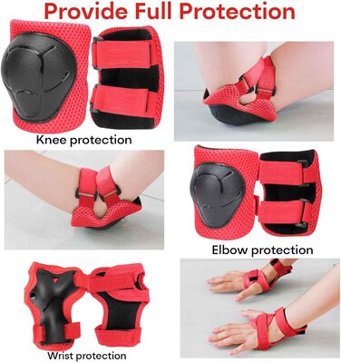 Дитячий шолом KAMUGO для ролерів та велосипеда, 2-8 років, з захистом колін, ліктів та зап'ясть (червоний)