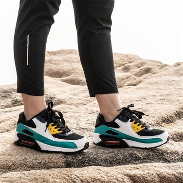 Кросівки для бігу Hitmars: чоловічі та жіночі, з шнурівкою, повітряна подушка, антиковзаючі, комфортні, легкі, для бігу по вулицях, чорно-зелені, розміри EU36-EU47