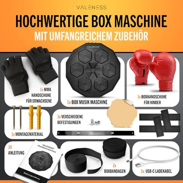 Музична бокс-машина VALENESS® - Smart Box Machine з LED, бокс-автомат для дому, з боксерськими рукавичками. Ідеальне боксерське тренування для дітей та дорослих.
