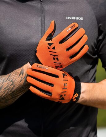 Рукавички велосипедні INBIKE MTB Anti-Slip з силіконовим покриттям, дихаючі, з підтримкою сенсорного екрану, для гірського велосипеда, велоспорту та активного відпочинку (Помаранчевий, M)