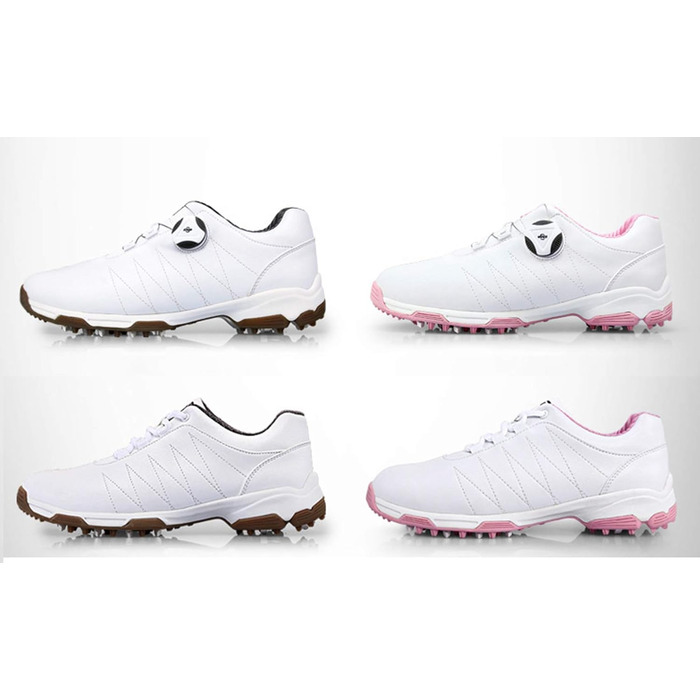Жіночі гольф-туфлі PGM з шипами, водонепроникні, білі з рожевою вставкою (35 EU)
