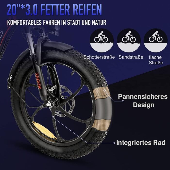 Електровелосипед Fafrees F20 складаний 20 дюймів, 250W, 36В 15Аг, для міста та бездоріжжя, вантажопідйомність до 150 кг, для жінок і чоловіків