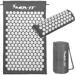 Акупунктурний килимок MOVIT TUINA 75x44 см з подушкою та сумкою, сірий, масажний килимок з перевіреної бавовни, екологічний, для релаксації та зняття болю, 10 кольорів