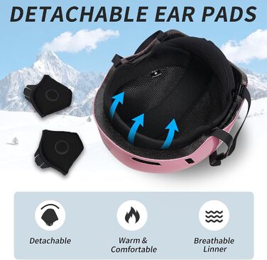 Шкільний шолом для сноуборду та лиж DXH811 з маскою та змінними навушниками, унісекс, захист від УФ, регульований, матовий рожевий (L)